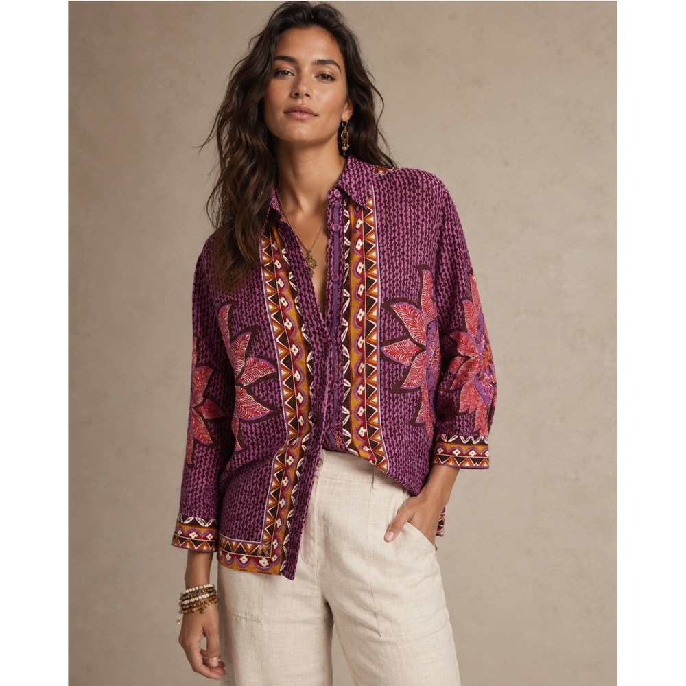 NWT Sundance Rare Bohemian Linen Blend Button-Up Kimono‎ Shirt Jacket Sz S/M